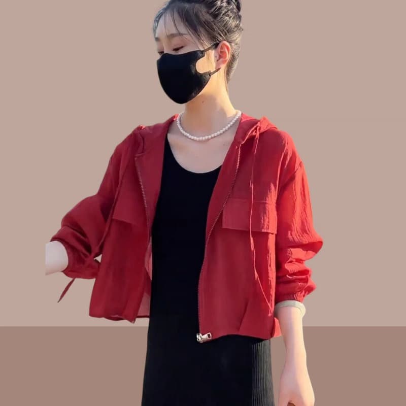 2025 New Summer Women's High-End Hooded Sun Protection Clothing Gauze Loose Breathable Short Jacket Top