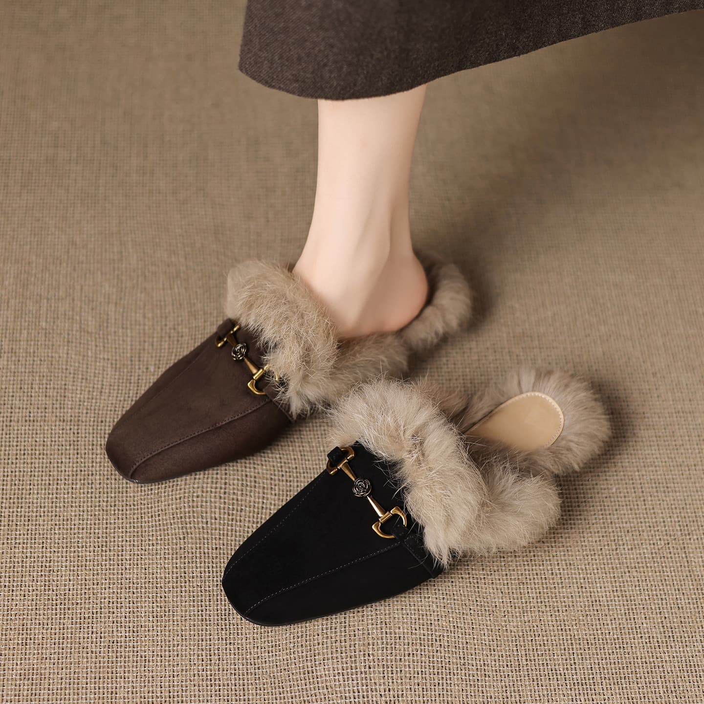 First-Layer Sheepskin + Rabbit Fur Warm Fur Shoes 2025 Winter New Rabbit Fur Slippers Outer Wear Mule Shoes Cotton Slippers