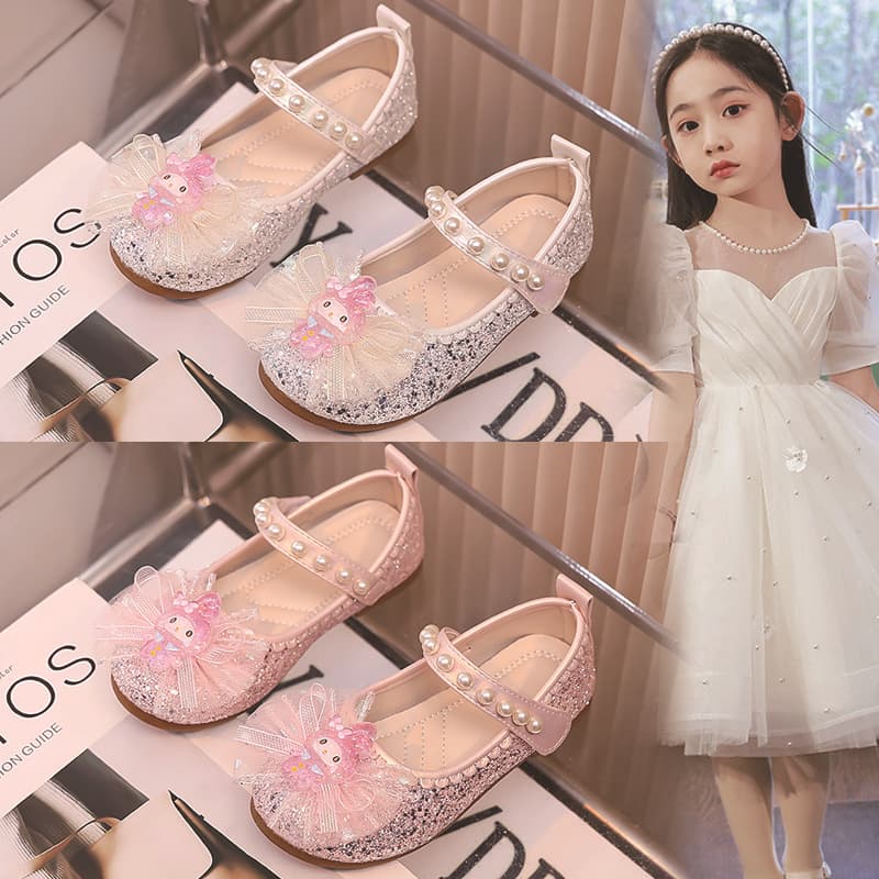 Girls' leather shoes, spring style, soft-soled crystal shoes, girls' pearl dress shoes, new preppy style.