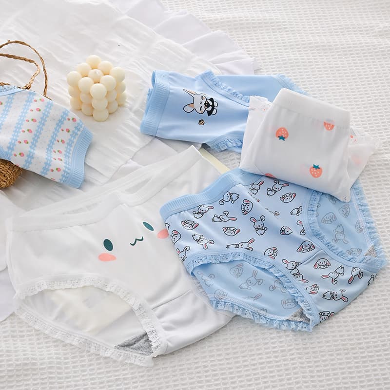 Women's Lace Mid-Rise Breathable Panties, Japanese Cute Sweet Solid Color Teenager Triangle Shorts