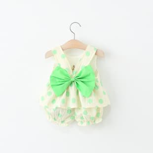 Girls' Set 2025 Summer New Style Back Large Bow Polka Dot Camisole Set Korean Two-Piece Outfit