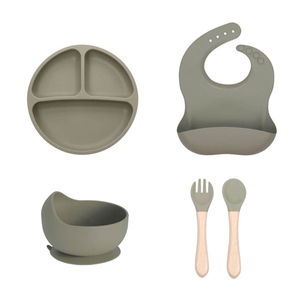 Cross-border Children's Silicone Plate Set Baby Food Divided Plate Heart-shaped Plate Maternal and Infant Feeding Tableware Set