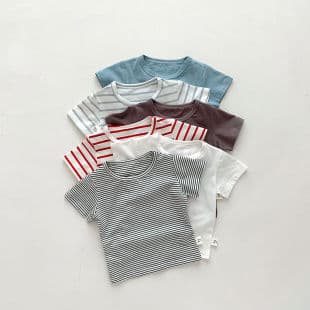 Baby Pure Cotton Short Sleeve Summer Boys Girls Round Neck Pullover Clothes Newborn Summer Solid Color Versatile Top Trendy