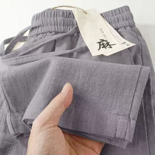 Linen Commuter Style Straight-Leg Casual Pants, Breathable Ramie Elastic Waist with Pockets, Relaxed Fit Trousers