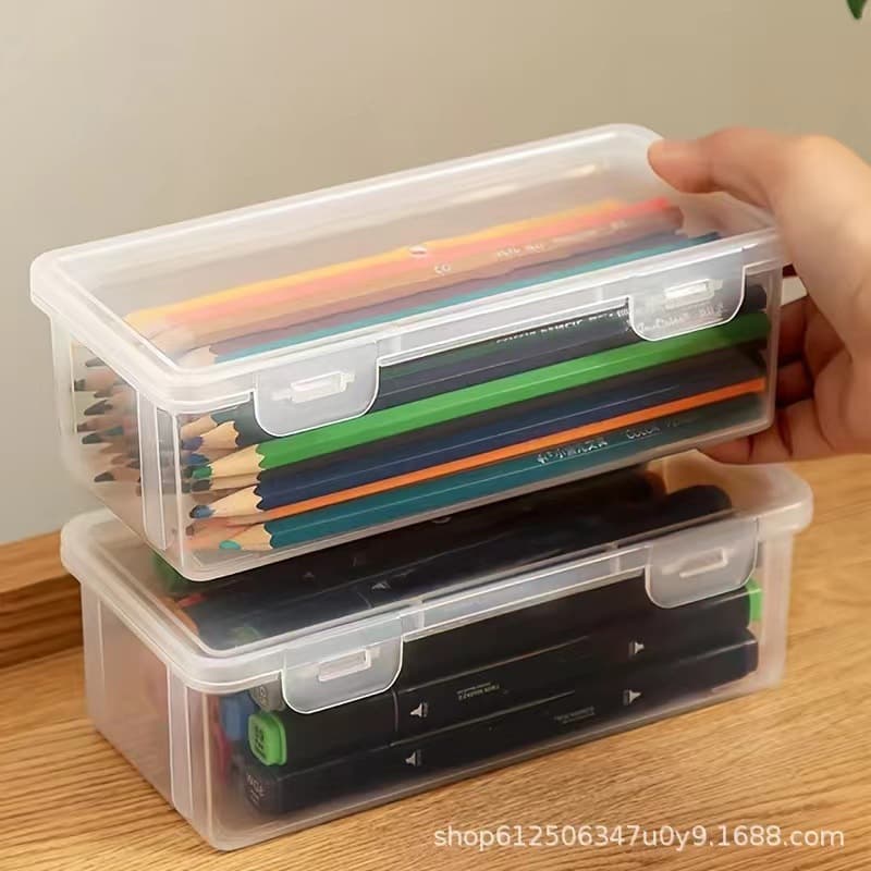 Large capacity transparent pencil storage box for stationery, colored pencils, crayons, drawing and sketching pencil case