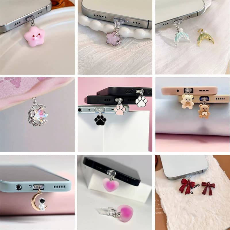 Multi-Style Phone Dust Plug for Apple and Type-C Charging Ports, Couple Pendant Decoration, Small Gift