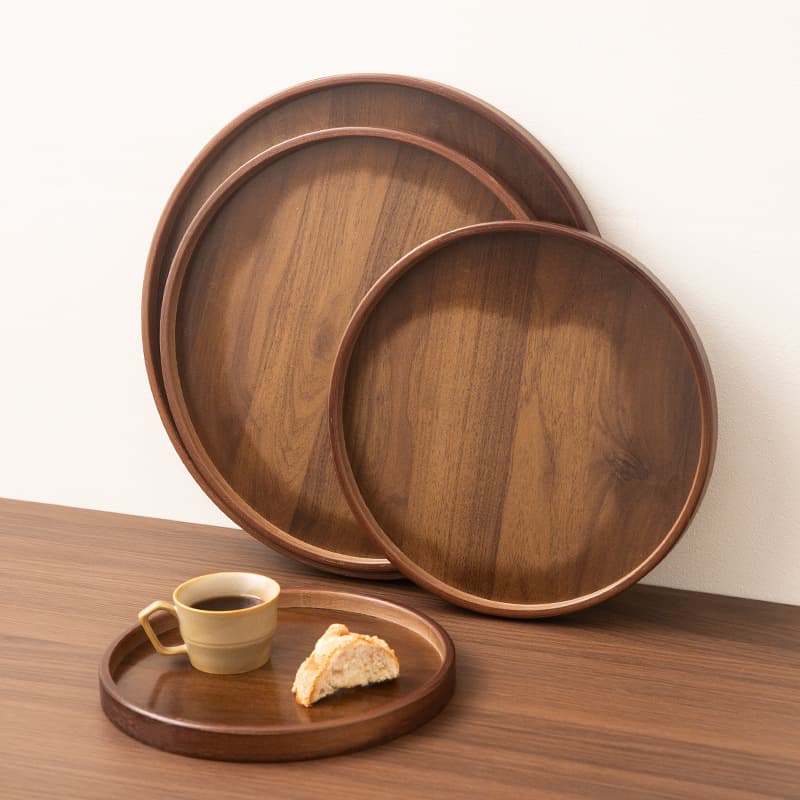 Walnut color bamboo wooden Japanese tableware tea tray solid wood round disc snack wooden plate wooden fruit plate wooden saucer