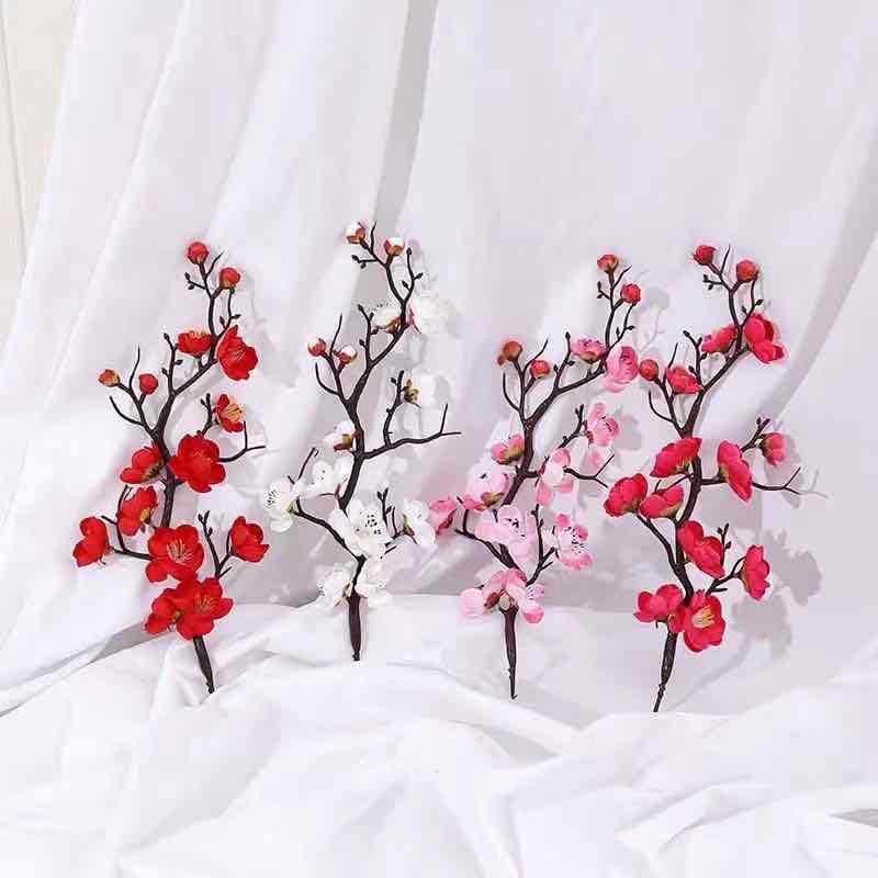 Artificial Red Plum Blossom Tree Simulation Flower Bonsai Desktop Small Potted Plant Indoor Decoration Prop Home Decor