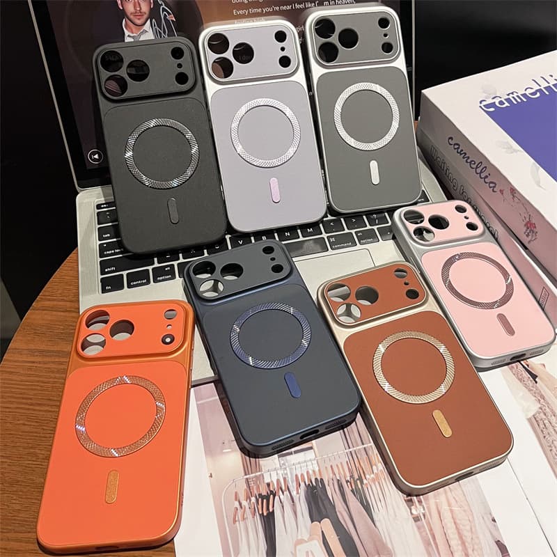 Vegan Leather Texture Large Window Magnetic Phone Case for iPhone 18 Pro Max, Compatible with Apple 17/16, Cross-border 15/14