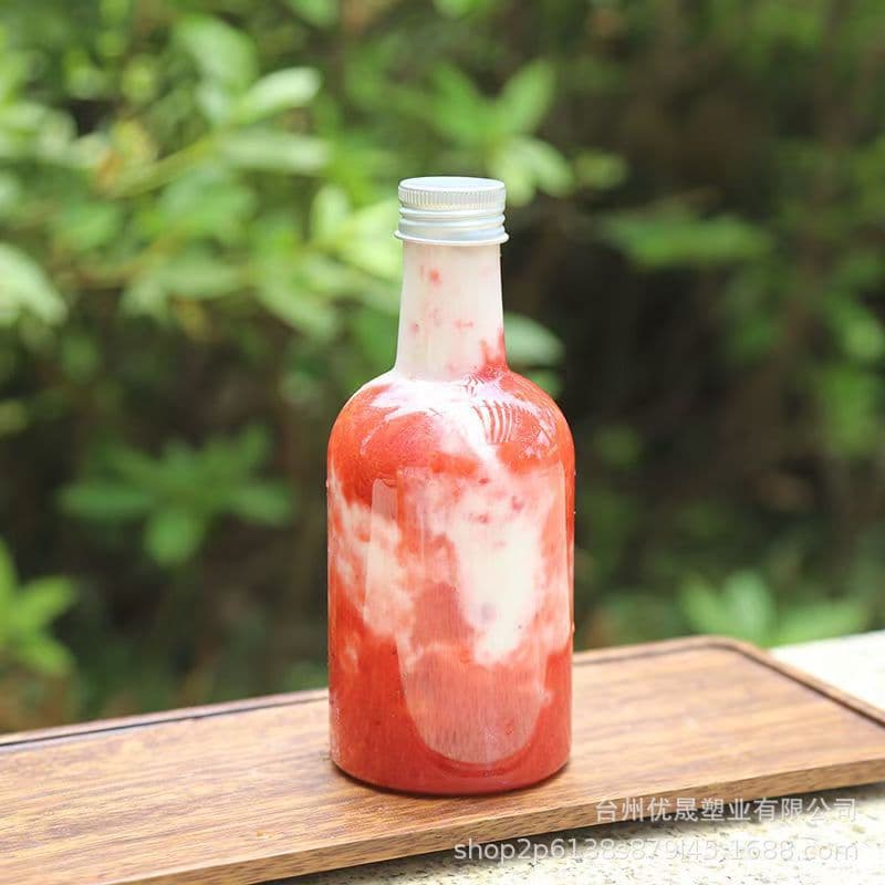 Internet celebrity rice wine bottle 500ml vodka bottle food grade pet plastic bottle juice bottle transparent with lid