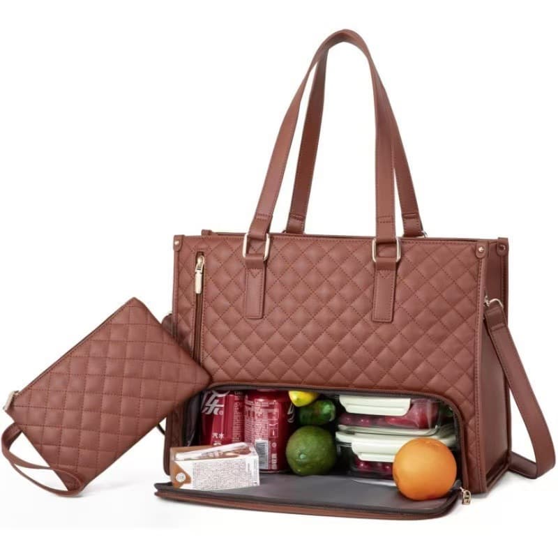 2025 New Cross-Border Best-Selling Large Capacity Crossbody Insulated Lunch Bag 2-in-1 Laptop Tote