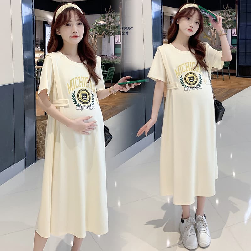Pregnant Women's Summer Dress Large Size Top Maternity Clothes Stylish Summer Fashion Embroidered Loose Cotton Dress