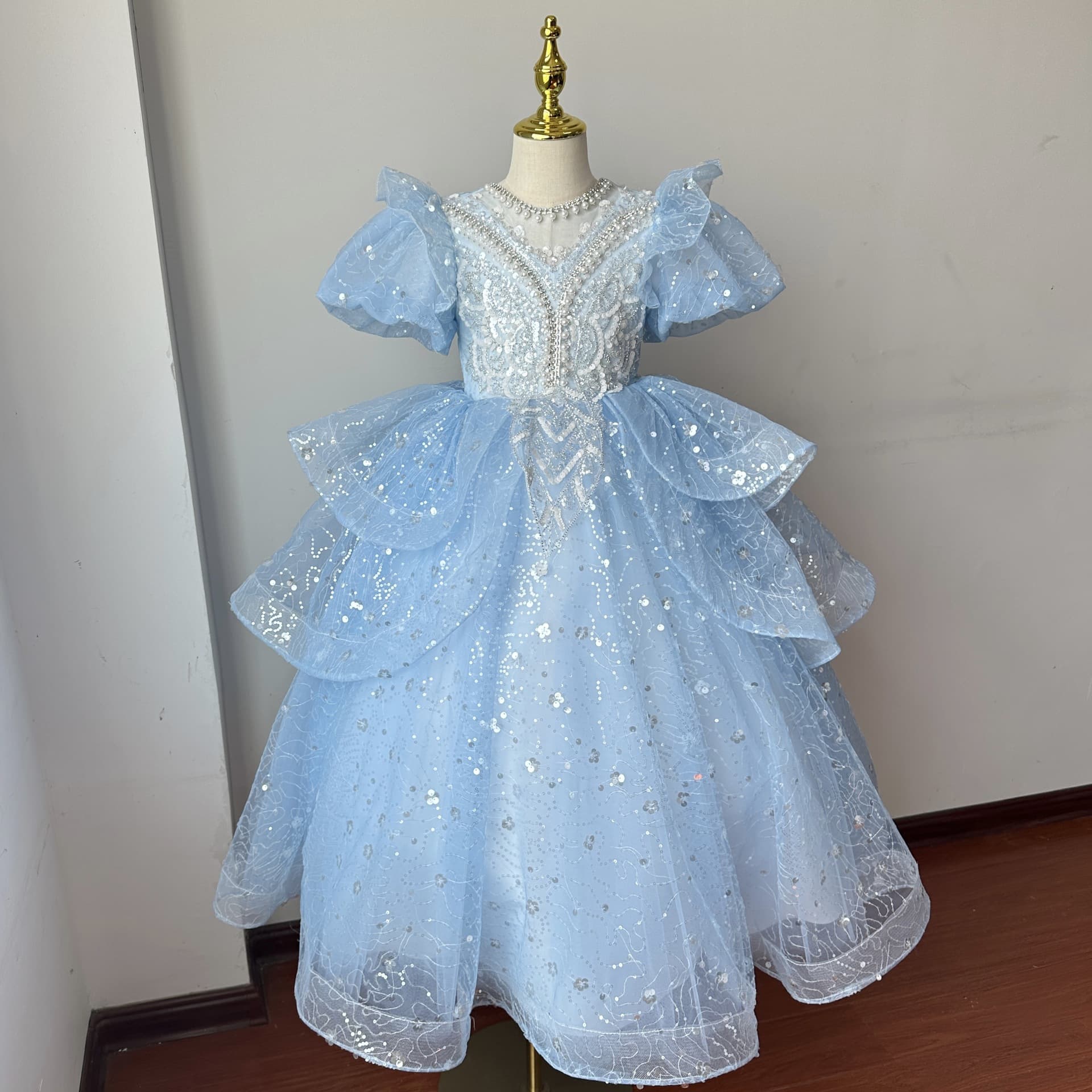 Girls dress 2026 new spring Elsa baby princess dress tutu blue birthday little host performance