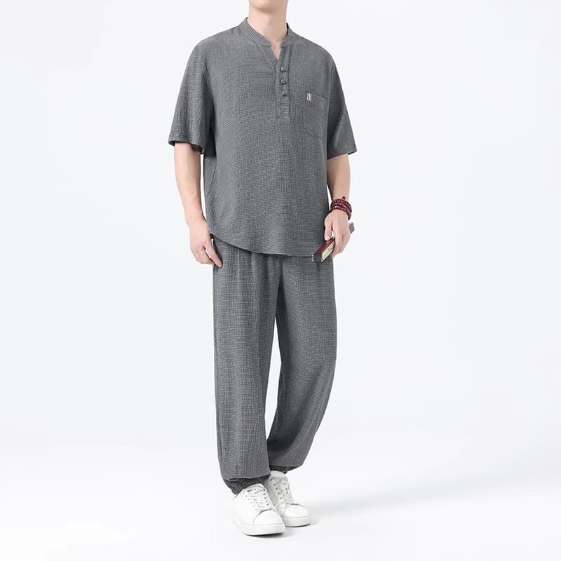 Chinese style men's summer new style Chinese style Tang suit high-end new Chinese style ice silk casual sports short-sleeved suit
