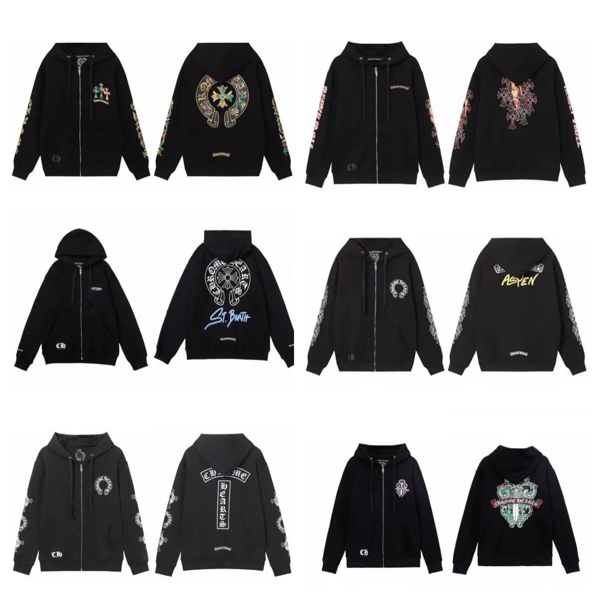 New 26SS spot Sanskrit cross horseshoe flower zipper hooded sweatshirt jacket factory spot wholesale
