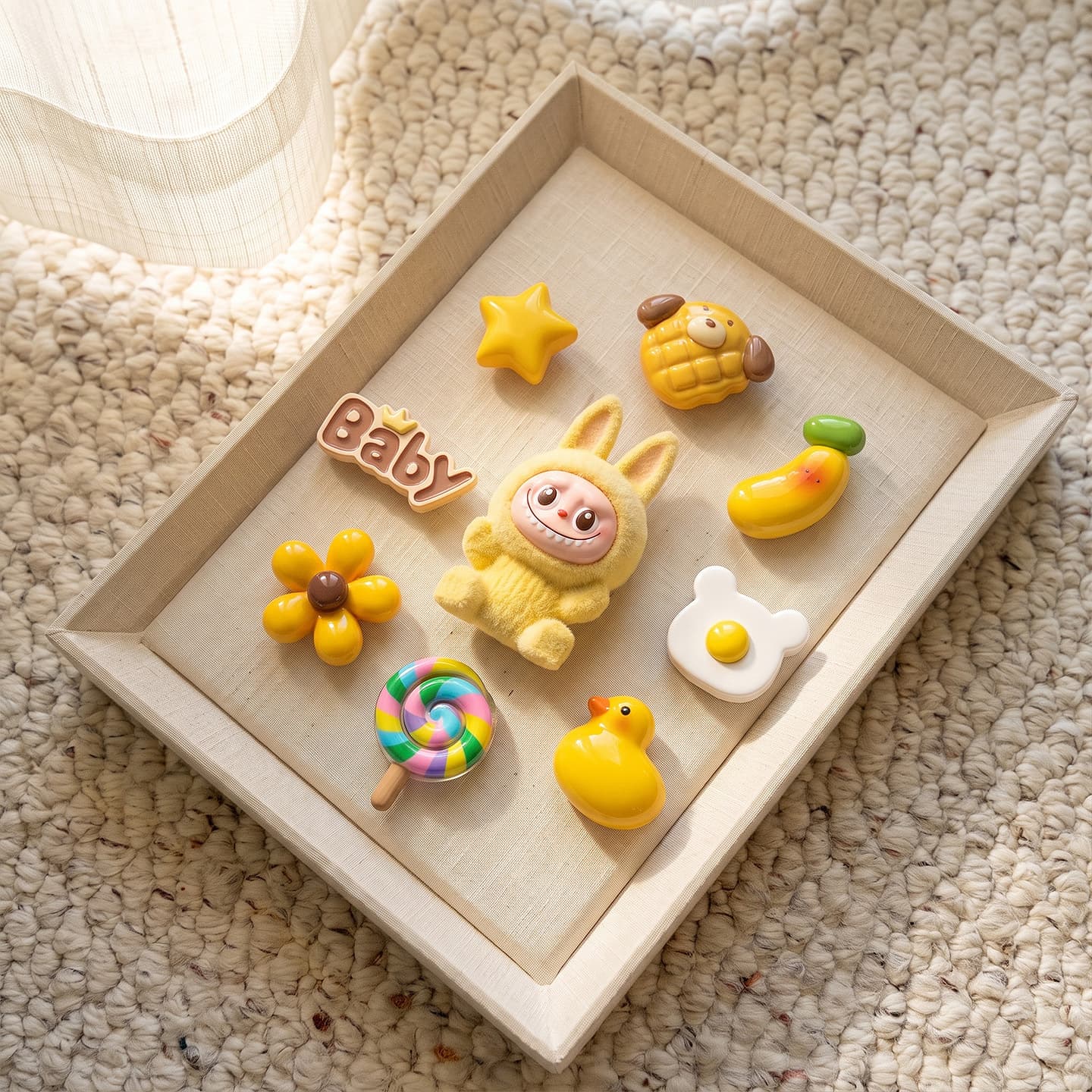 Butter Yellow Long Ear Croc Charms Set Star Fried Egg Little Yellow Duck Lollipop Cute 3D DIY Shoe Buckle