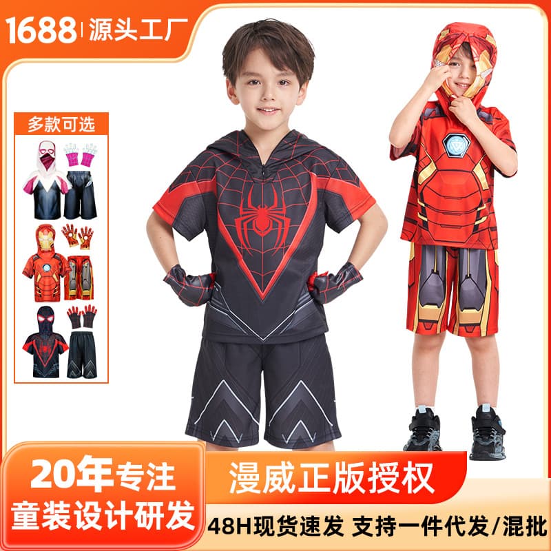 Marvel hero Spider-Man clothes summer short-sleeved suit Miles Gwen birthday cos dress travel suit