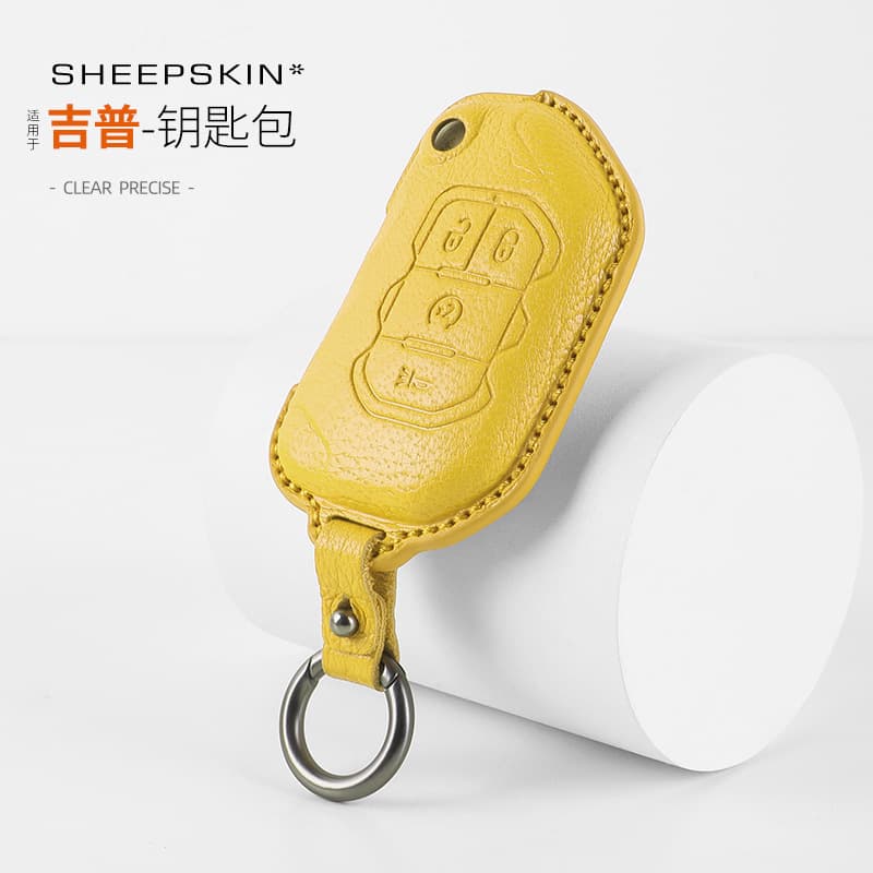 Compatible with Jeep Grand Cherokee, Commander, Cherokee, Compass, Wrangler - Goatskin Key Case Cover