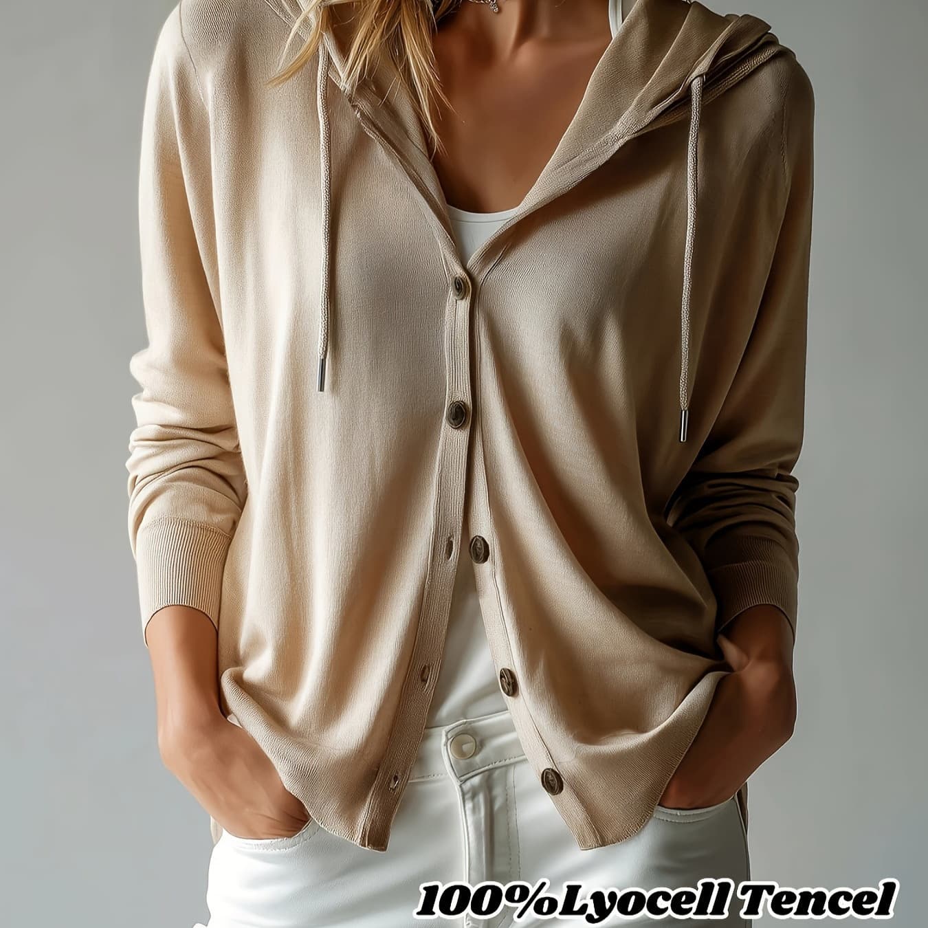 Amazon's Popular Foreign Trade Item: Multi-Color 100% Lyocell Tencel European and American Style Hooded Knit Women's Cardigan for Casual and Business Wear