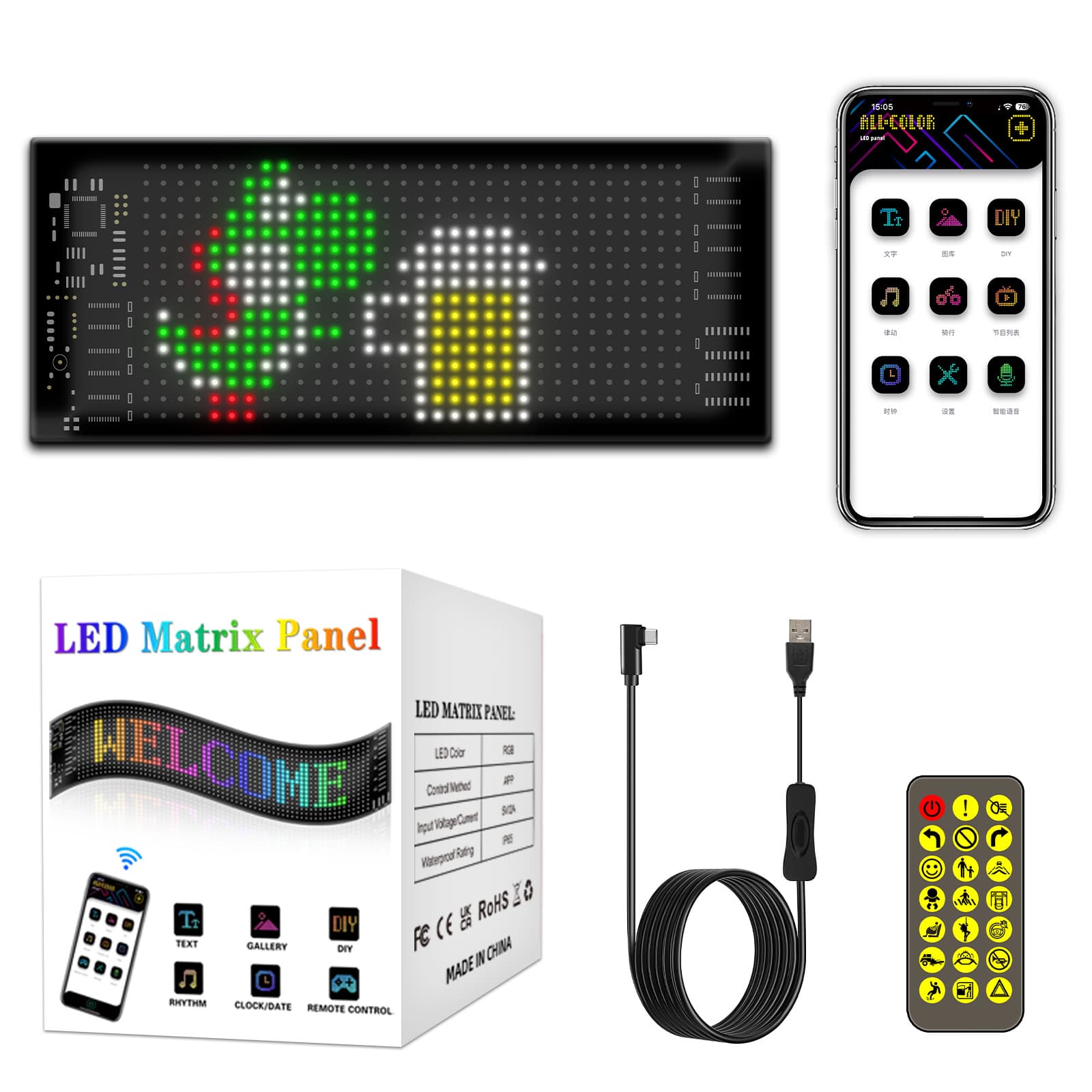 Car DIY pixel screen cross-border foreign trade ultra-thin flexible USB car electronics LED car sticker mobile billboard