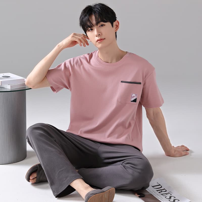 New Cotton Plus Size Men's Short Sleeve Pajamas, Loose and Comfortable, Round Neck, Pullover, Fashionable Homewear Set, Suitable for Outdoor Wear