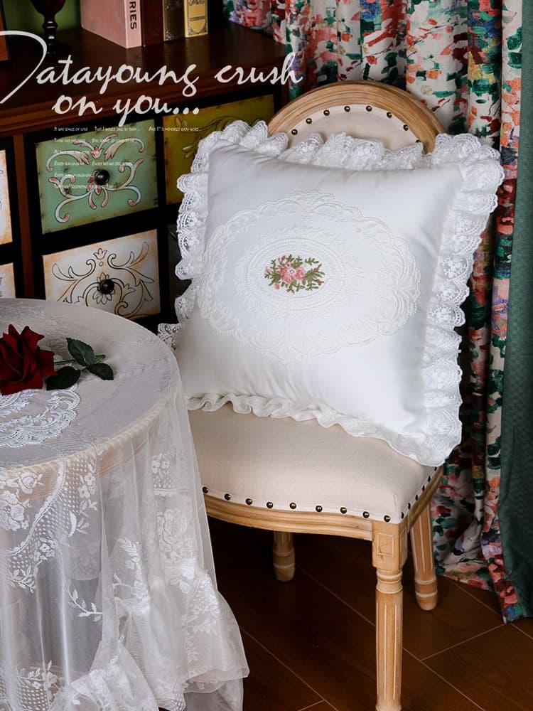 French style pillow cushion white lace square pillow waist pillow ins light luxury American sofa bedroom back pillow shape F^