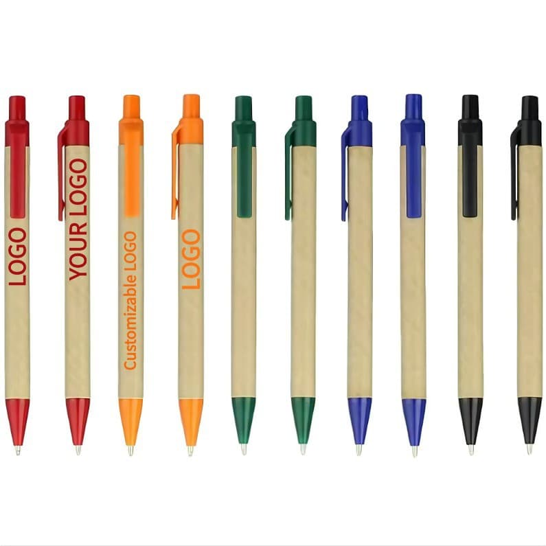 New ABS Eco-Friendly Kraft Paper Barrel Retractable Ballpoint Pen with Custom Logo Paper Tube Advertising Pen Oil Pen Wholesale