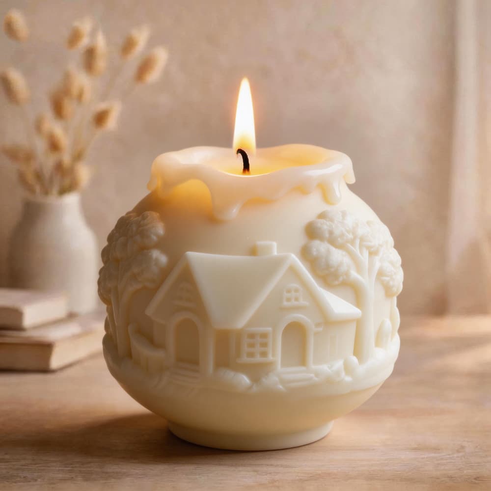 Quanmingxiang Christmas Round Ball Snow House Aromatherapy Candle Silicone Mold DIY Christmas House Small Tree Aromatherapy Plaster Mold