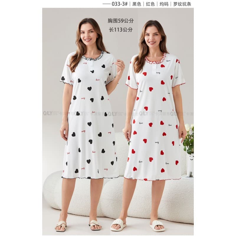 Women's Pajamas Cross-Border New Hot-Selling Short-Sleeve Ribbed Home Dress European and American Mid-Length Round Neck Nightgown