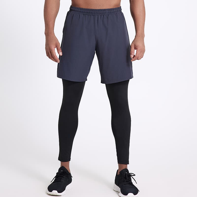 2024 Men's Faux Two-Layer Stretch Tight Running & Fitness 7/8-Length Pants, Double-Layer Training Basketball Long Pants, Trendy Style