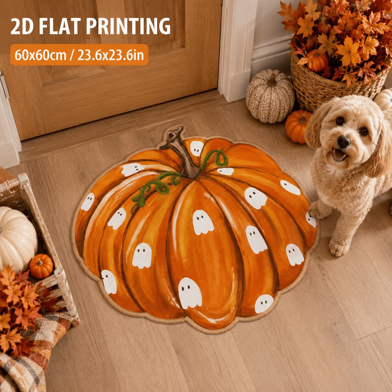 Halloween Pumpkin Cashmere-Like Bath Mat, Absorbent, Non-Slip, Quick-Dry Foot Mat for Home Entry Door Mat, Drop Shipping with Labeling