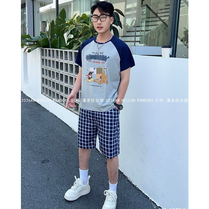 Pandora Girl Spring/Summer New Men's Sporty Casual Raglan Homewear Knitted Cotton Sleepwear for Boys