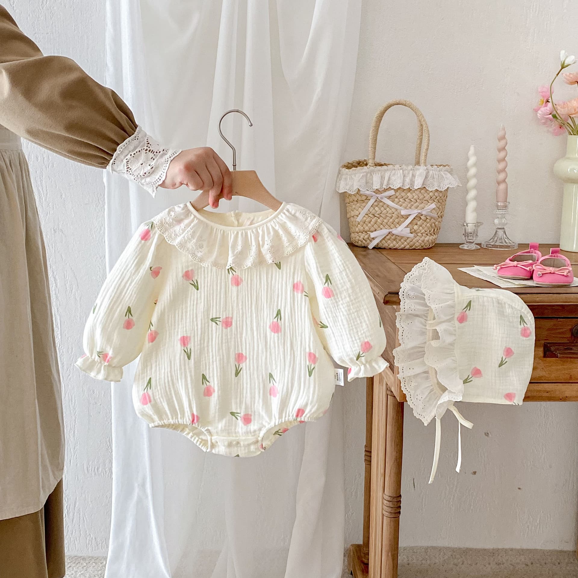 2026 Baby Bodysuit Spring Autumn Floral Triangle Romper One-Piece Girls Tulip Princess Jumpsuit Cotton