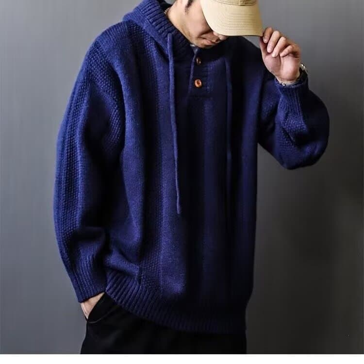 Factory Source Vintage Retro Chinese Style Autumn Winter Lazy Knit Sweater Unisex Hooded Pullover