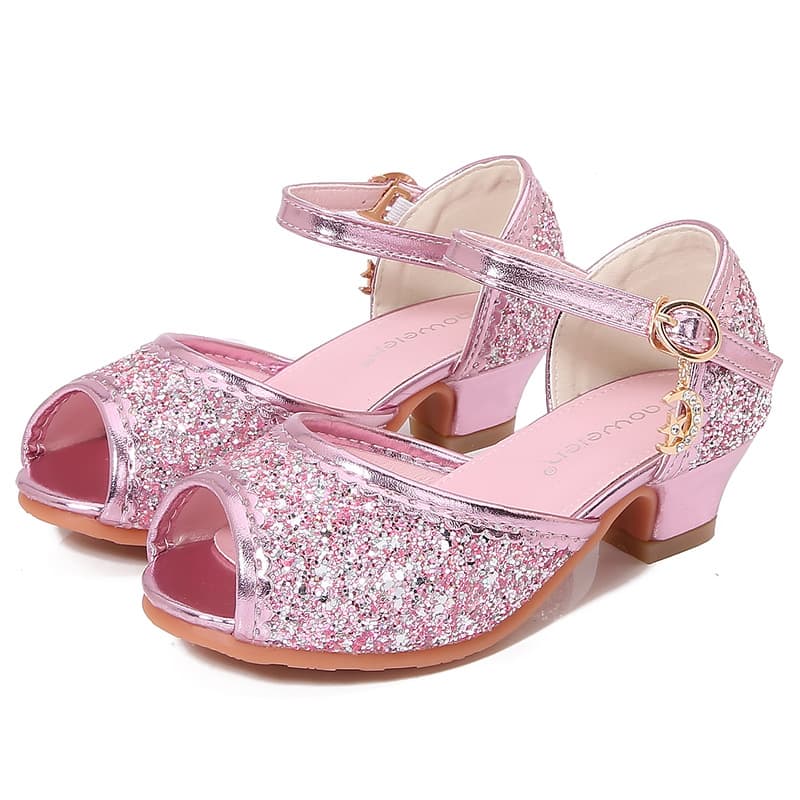 Girls' sandals, high-heeled princess shoes, summer little girl sequined crystal shoes, Elsa fashion Mary Jane children's shoes