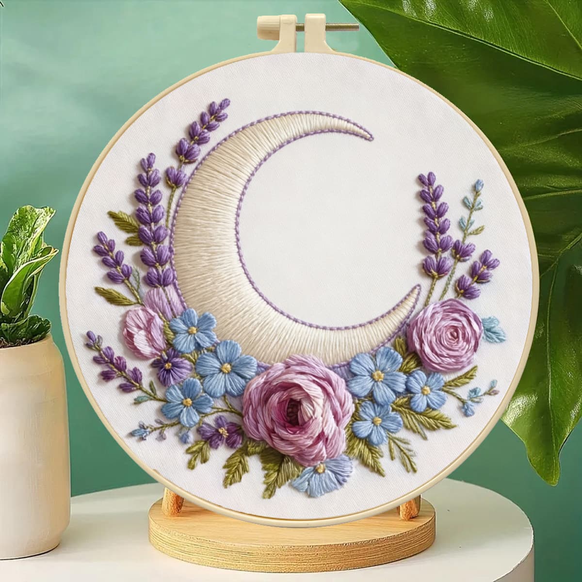 Starry Moon Floral Embroidery DIY Kit, Fresh Bedroom Decorative Painting, Hand Embroidery Semi-Finished Product Factory Wholesale