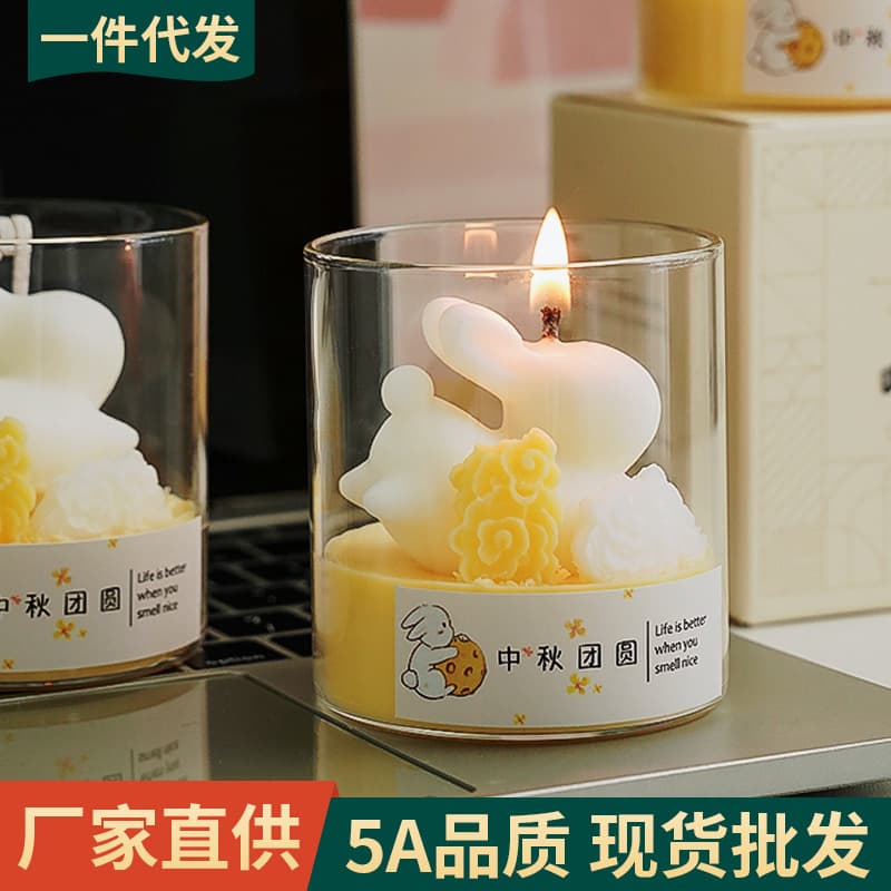 Custom Soy Wax Handmade Scented Gift for Mid-Autumn Festival, Premium Small-Batch Rabbit Aromatherapy Candle in Jar