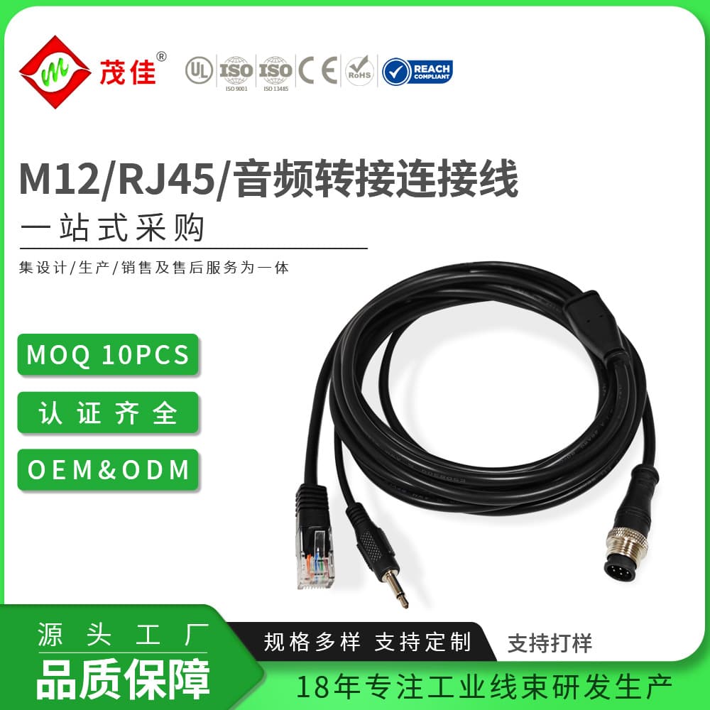 Hot-Selling Ready Stock M12 8-Pin Y-Splitter to RJ45 TRS/TS Audio Converter Cable Waterproof Line