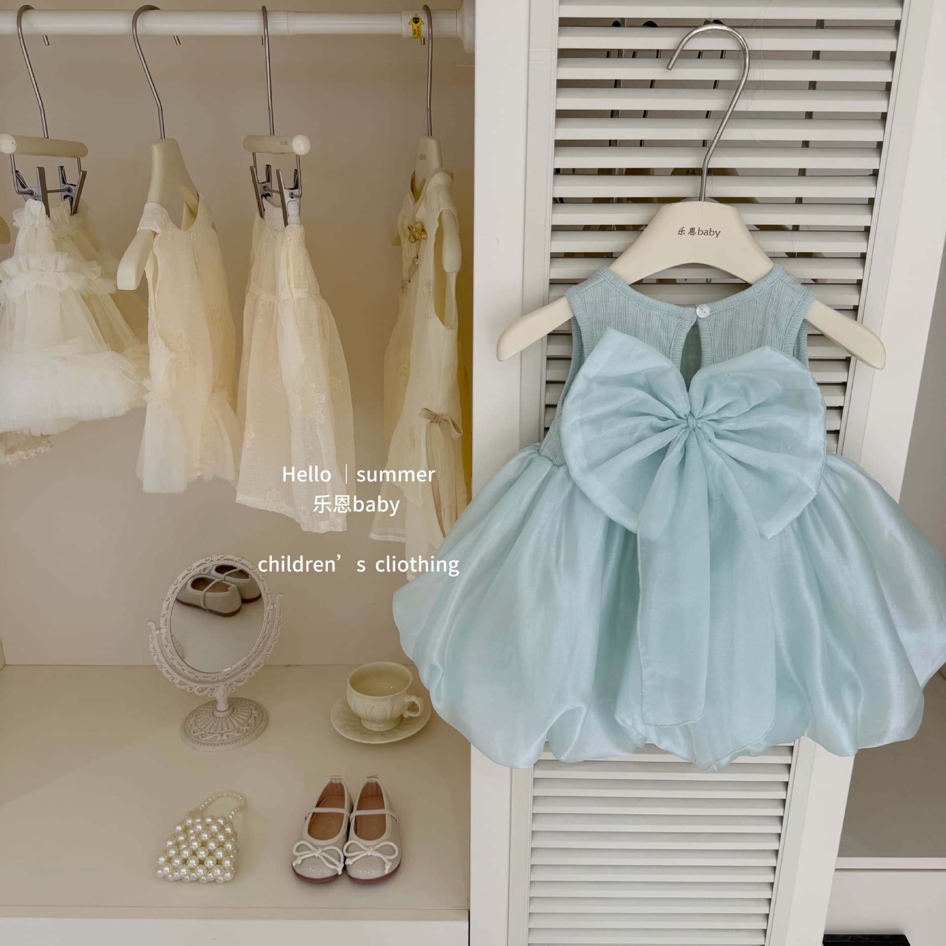 [Le En Children's Clothing] Original Summer Girls Mint Green Bow Tank Top Dress Super Fairy Dress Korean Style Skirt