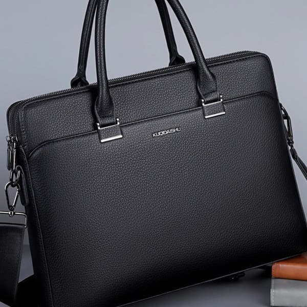 Kuqi Kangaroo Men's Light Business Briefcase Business Handbag Litchi Grain Single Shoulder Crossbody Bag