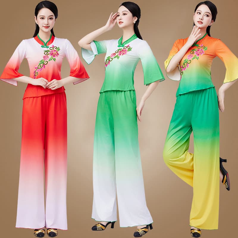 2025 New Yangge Dance Costume Classical Dance Performance Dress Women Flowing Ethnic Square Dance Fan Dance Modern Solo