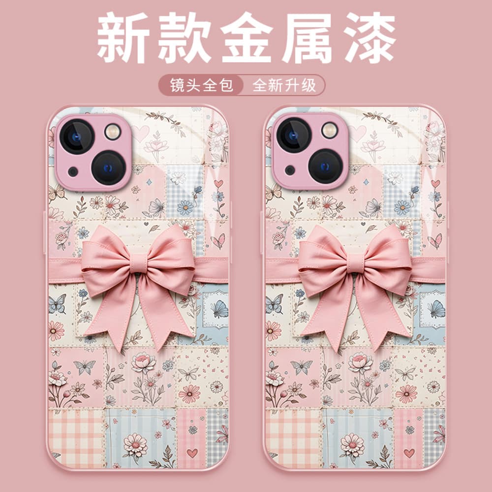 Gentle Style Patchwork 3D Bowknot Tempered Glass Women's Phone Case for iPhone 17 Pro Max Protective Cover