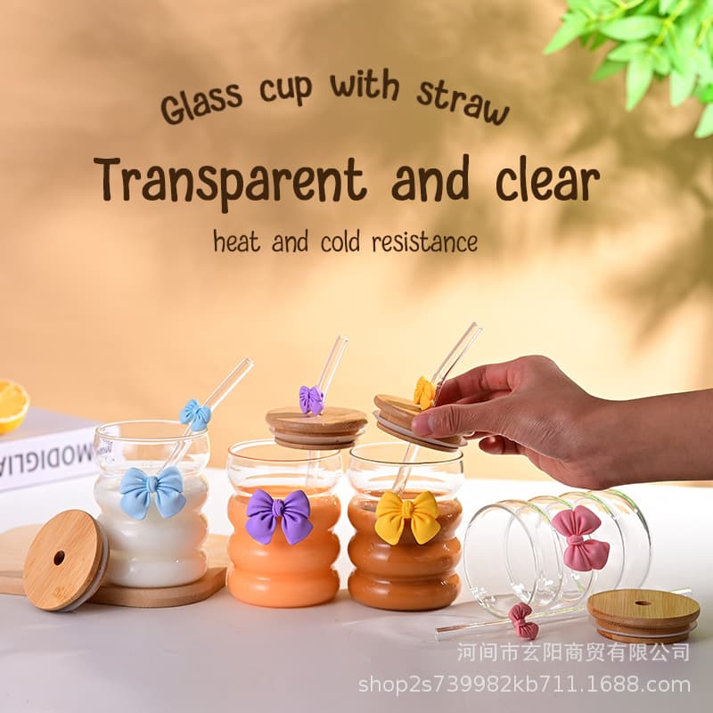 Cross-border cute girly heart bow high borosilicate glass heat-resistant thickened caterpillar high-looking toot cup