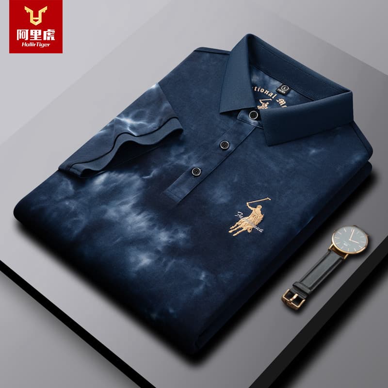 AliHoo Summer Fashion Tie Dye 100% Pure Cotton Sweat Absorbent Breathable Casual Collared POLO Shirt Men's Top