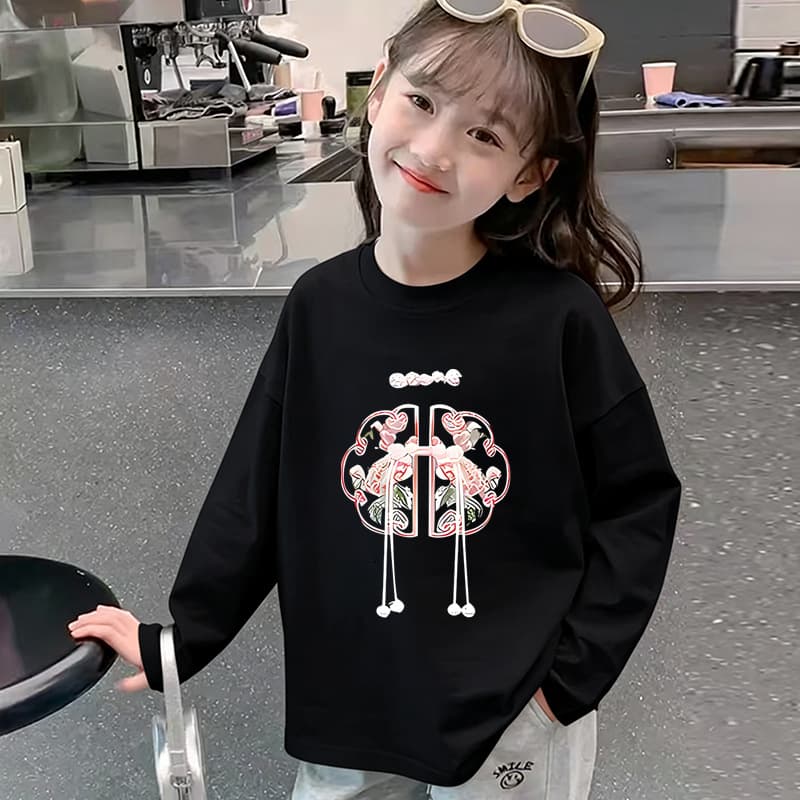 Girls Long Sleeve T-Shirt Top New Spring Autumn Cotton Baby Girl Children Base Layer White Cartoon Tee Kids Clothing