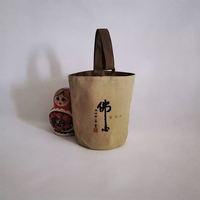 Putuo Mountain national style Zen calligraphy Buddhist retro money bag bucket canvas bag incense hand-carrying small cloth bag
