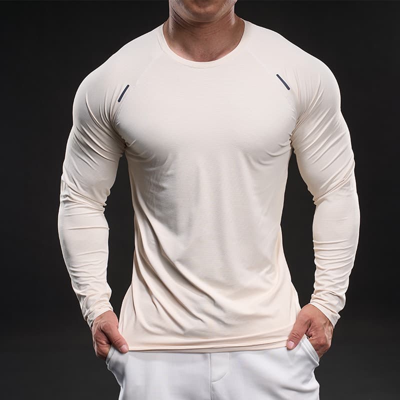 Long Sleeve Ice Silk T-Shirt Men's Fitness 2026 Spring Summer Stretch Cross-Border European American Muscle Style Sports T-Shirt Men's
