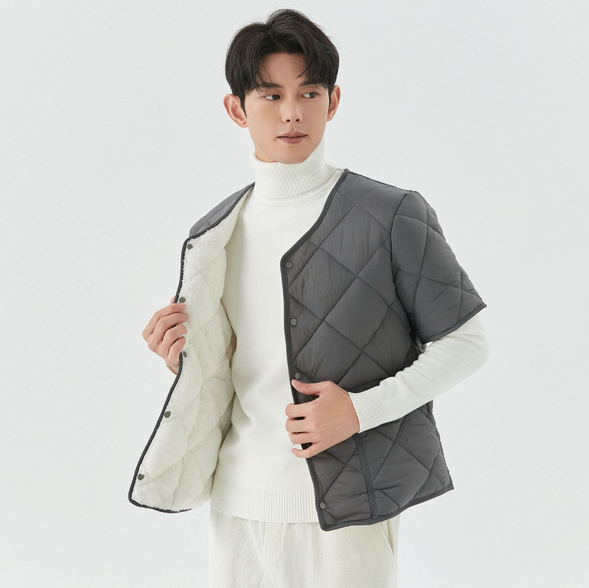 Factory New Wholesale Winter Men's Short-Sleeve Fleece-Lined Thermal Cotton Jacket Top 2455