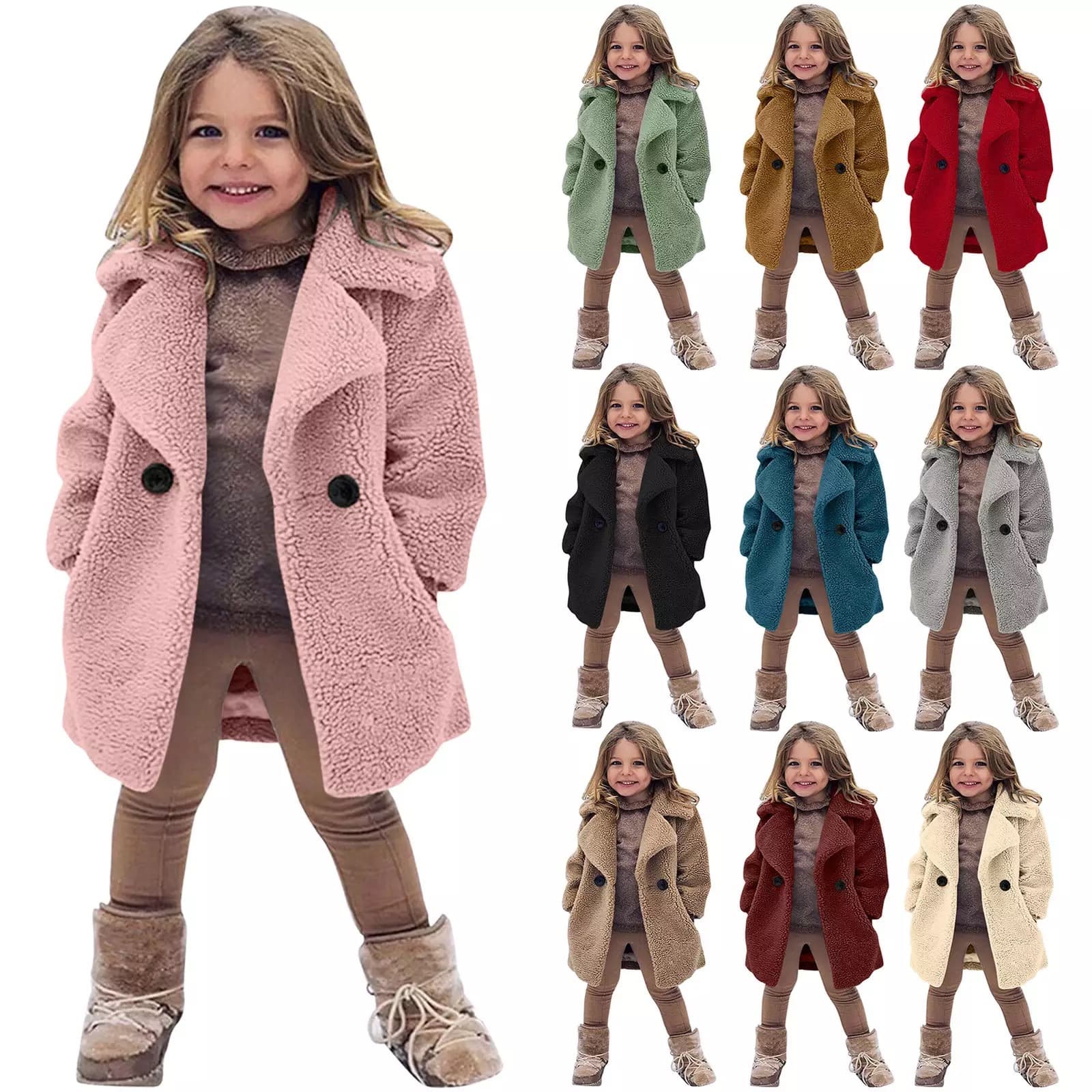 European and American cross-border children's clothing new autumn and winter coats, large children's fur coats, imitation cashmere large grain lapel windbreakers