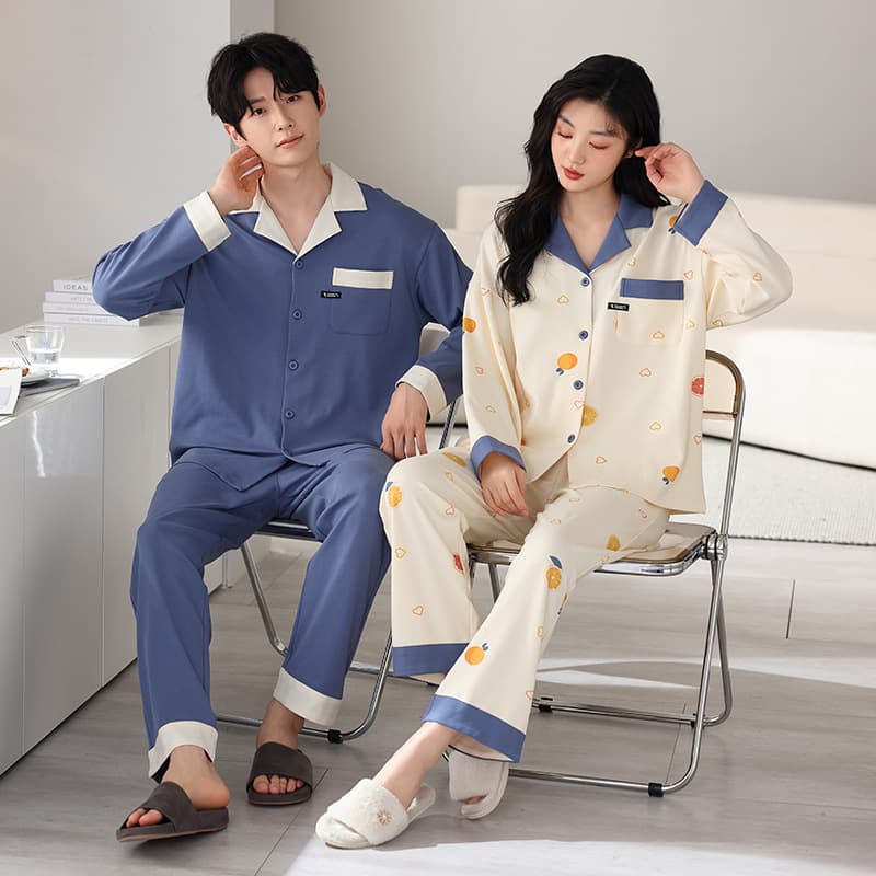 Pure Cotton Pajamas for Women Long Sleeve Autumn Cardigan Couple Plus Size Men's Pants Loungewear Sleepwear